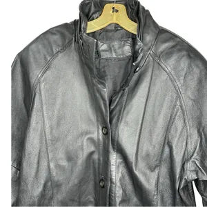 Vintage‎ Black Leather Coat Size L thumbnail 2