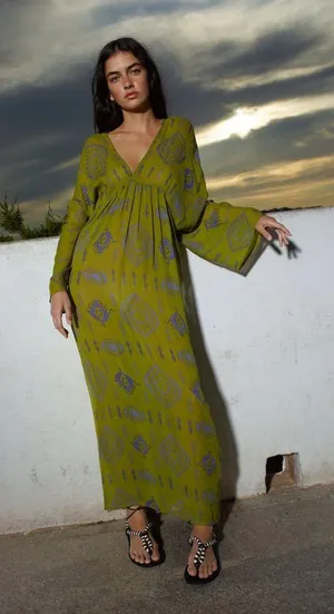 ZARA Dress kaftan kimono midi maxi bohemian oversize beads prints summer thumbnail 1