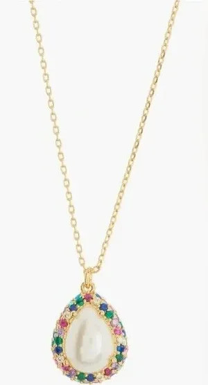 Kate Spade New York Saturday Multi Color Pave Halo Pendant Necklace Gold Tone thumbnail 1