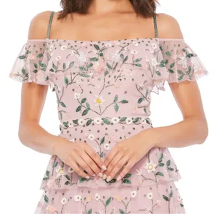 Mac Duggal 9069 Mauve‎ Off Shoulder Floral Embroidered Ruffle Tiered Gown NWT 10 thumbnail 2