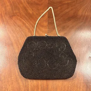 Vintage Josef Beaded Evening Bag Black Japan Clutch Purse Kiss Lock Chain‎ Strap thumbnail 6