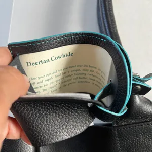 Black Deertan Cowhide Leather Tote Bag Teal Trim Classic‎ Minimalist Purse thumbnail 8