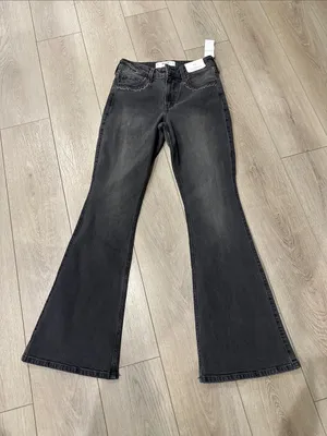 Hollister High Rise Black Flare Jeans with embellishments and embroidery size 4 thumbnail 1