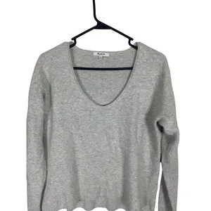 Madewell Womens Heather Gray Merino Wool Alpaca Blend V-Neck Sweater Large thumbnail 2