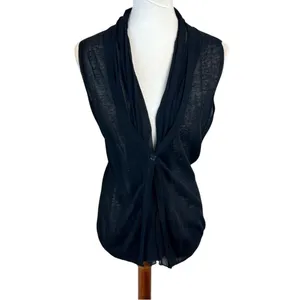 Marc Aurel Sheer Black Drape Front Sleeveless Knit Top Size 38 Medium thumbnail 2