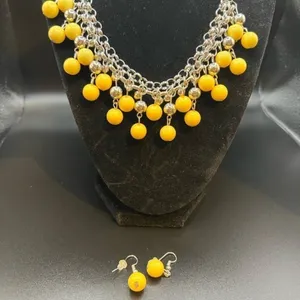 PAPARAZZI Sunny Yellow‎ and Silver Bead Necklace and Earring Set thumbnail 2