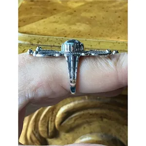 White Buffalo Turquoise Sterling Silver Ring Size 8 Black thumbnail 2