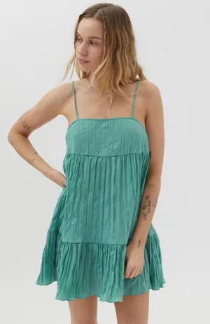 Urban Outfitters Green Lucia Plisse Tiered Mini Dress Small thumbnail 4