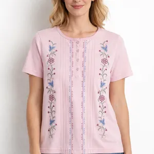 Imperfect vintage embroidered pink floral top feminine granny cottagecore spring thumbnail 2