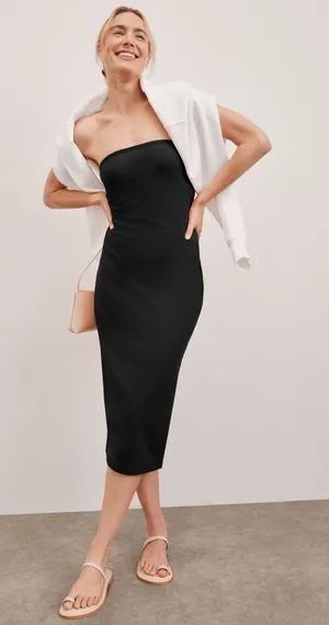 Beyond yoga Spacedye strapless midi dress darkest night thumbnail 1