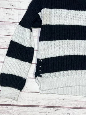 Womens Long Sleeve Cable Knit Sweater Size 2XL (19) Black/ White thumbnail 7