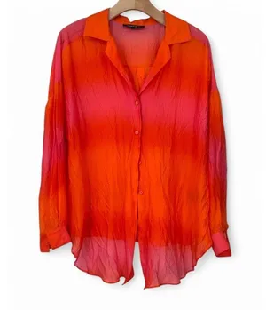 Layfette 148 NY | M| Pure Silk Semi Sheer Ombre Button Up Top Blouse Women's thumbnail 2
