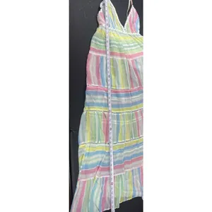 NWT Pastel Stripe Maxi Dress Cottage Coquette Beachy Tiered Tie Back Sundress S thumbnail 9