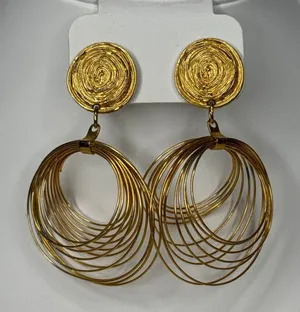 Vintage 1980s–1990s Couture Gold Tone Wire Chandelier Statement Earrings thumbnail 1