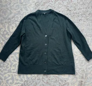 COS 100% Wool Relaxed V-Neck Button Cardigan Patch Pocket Dark Green XS thumbnail 1
