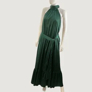 Belle Badgley Mischka Emerald Green Halter Maxi Dress Tie Waist Size 2 Gown‎ thumbnail 4