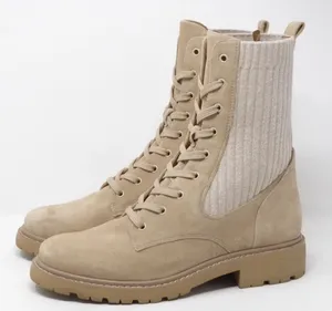 Sam Edelman Women Combat Boots Beige Lydell Knit Suede Lace Up Size 6.5 thumbnail 1