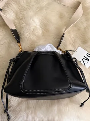 ZARA Women’s Black Leather Shoulder Bag with Contrast Strap thumbnail 4