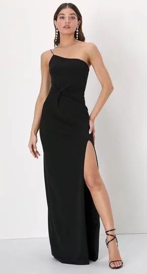 Lulus Dramatic Efforts Black One-Shoulder Knotted Maxi Dress thumbnail 3