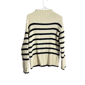 ZARA Medium Ivory & Black Ribbed Knit Striped Sweater Medium thumbnail 6