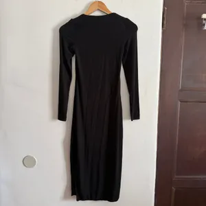 KLASSY NETWORK | Black Modal Blend Square Neck Midi Dress Long Sleeve Slit XS thumbnail 2