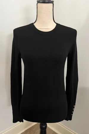Zara Black Crew Neck Sweater Small Pullover Office Chic Minimalist Preppy Basic thumbnail 1