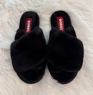 Sorel Black Plush Crossover Slide Slippers size 7 BNWOT see all photos thumbnail 1