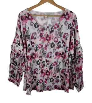 Cato Est 1946 Floral Leopard Blouse Size‎ 18/20W Pink Sheer Lightweight Lined thumbnail 1