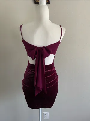 B Darlin Sparkling Burgundy Tie-Back Mini Dress thumbnail 2