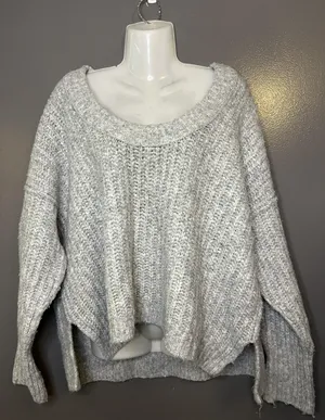 Free People Sweater Womens XS Gray Chunky Knit Oversized High Low Hem Pullover thumbnail 2