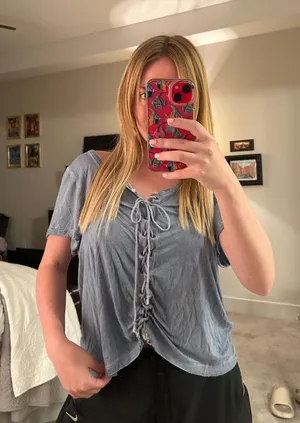 American Eagle light blue lace up top soft and sexy thumbnail 1