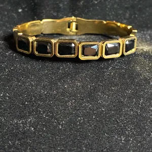 Classic Stainless Steel Zircon Bracelet in gold color with black stones thumbnail 2