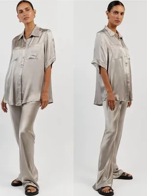 DISSH Simone Satin Silver Straight Pull On Pants Trousers thumbnail 2