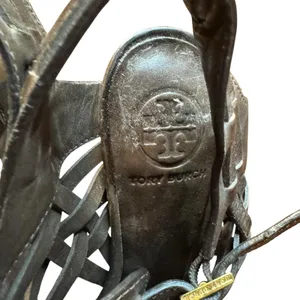 Tory Burch Shoes Womens Size 7.5M‎ Brown Leather Woven High Heel Sandals Strappy thumbnail 2