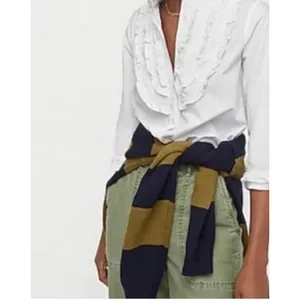 J Crew Band Collar Ruffle Button Up Shirt Size S White Preppy Office Career thumbnail 2