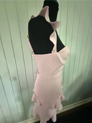 Lucy in the Sky Pale Pink Lace-Up Ruffle Back Dress thumbnail 3