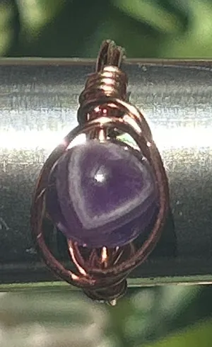 💍 Handcrafted chevron amethyst copper wire wrapped crystal ring size 8 thumbnail 1