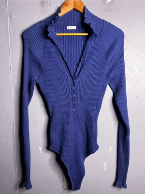 FREE PEOPLE Ready For It Bodysuit in Blue. Size Large thumbnail 2