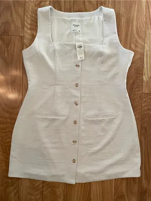 Abercrombie & Fitch White Square-Neck Button Sleeveless Mini Dress Size XL new + thumbnail 1