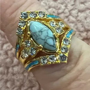 18K Gold Plated Multilayer Turquoise 3 Piece Ring thumbnail 2