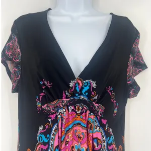 Snap Y2K Babydoll Dress Sz L Medallion Boho Festival Hippie Retro Stretchy Artsy thumbnail 2