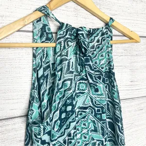 New York & Company Teal Blue Tribal Print Halter Top Wrap Blouse Size Medium thumbnail 10