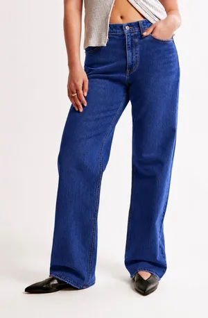 Abercrombie Curve Love The Baggy Low Rise Jeans Medium Wash Blue 32 Long thumbnail 1