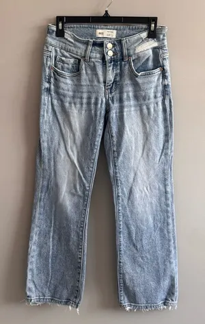 BKE Payton Jeans 25x27 Mid Rise Cropped Flare Distressed Light Wash Denim thumbnail 1