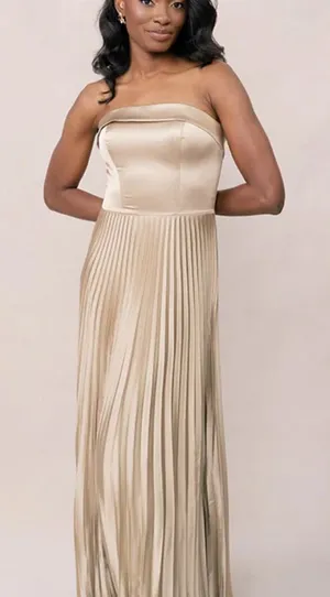 Revelry Strapless Gold Pleated Dress thumbnail 1