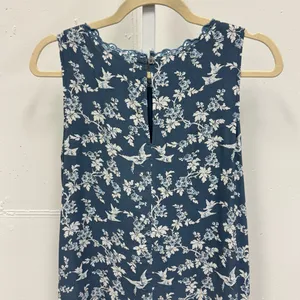 LOFT Bird Novelty Print Shift‎ Mini Dress Blue White XS thumbnail 8