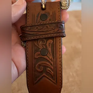 Justin Boots Brown Tooled Cowhide Leather Concho Coin Belt Silver Buckle western 32 in thumbnail 3