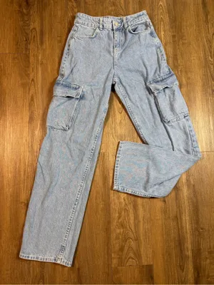Bershka Light Blue Cargo Wide-Leg Jeans thumbnail 3