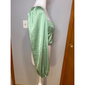 Princess Polly Sage Green Satin‎ Lace Trim Long Sleeve Festival Crop Top US 8 thumbnail 4