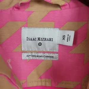 Isaac Mizrahi Target 20th Anniversary Womens Trench Coat XS Pink Tan Houndstooth thumbnail 2